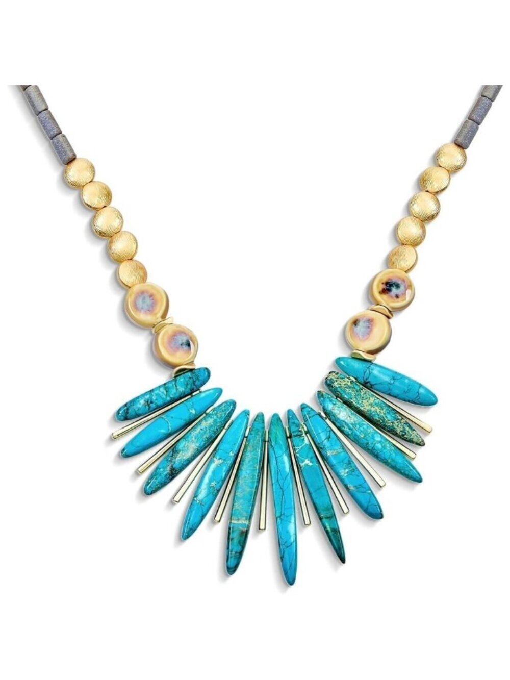 🆕 Women Blue Western Collar Choker Necklace Faceted Beads Stone Bib Fan Jewelry